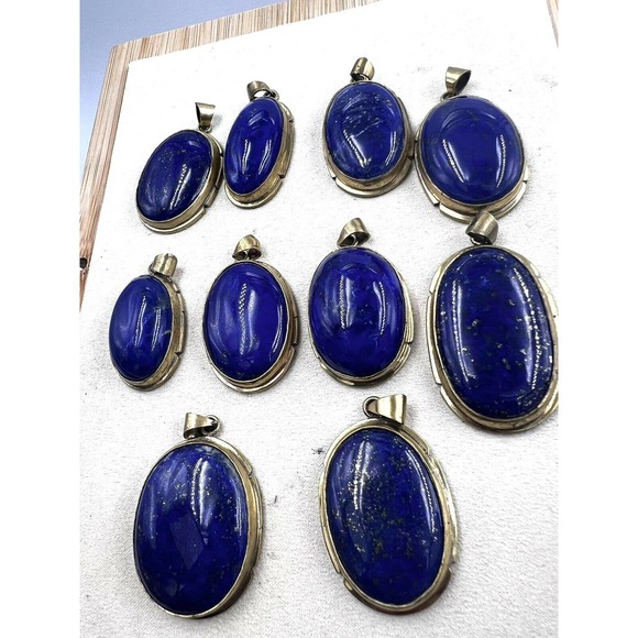 1 lapis lazuli Pendants Handmade Gold Brass Mine4 Dark Blue Jewelry 34-37mm L - Picture 2 of 7